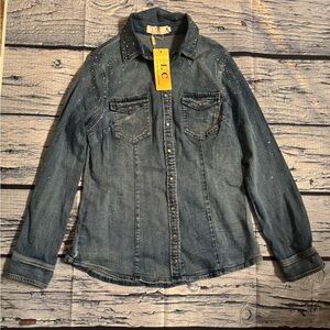 Lizette Collection Denim Shirt with Studded Accents